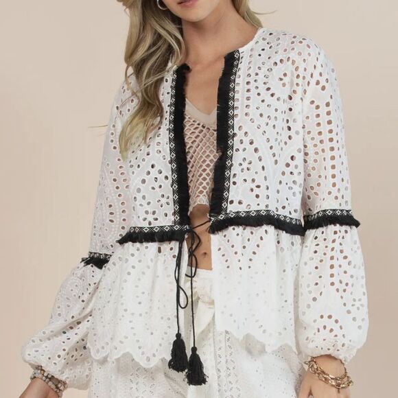 Tops - Cotton Blend Eyelet Cover Top